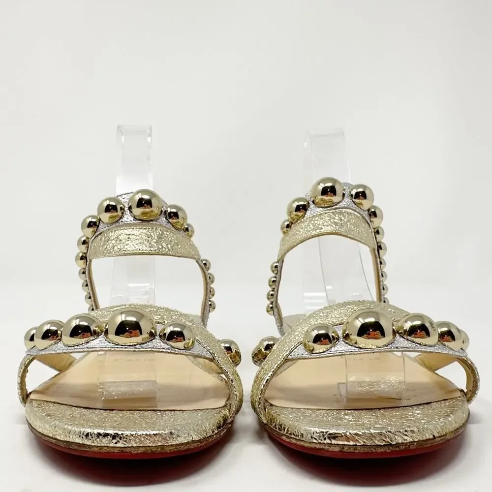 Christian Louboutin Galeria Gold Studded Flat Sandals Womens Size EU 36